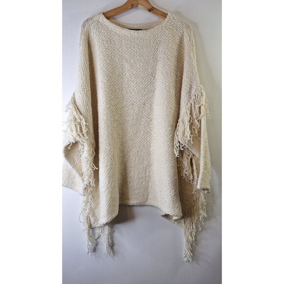 LAUREN RALPH LAUREN Knit Poncho Sweater One Size 3/4 Sleeve Fringe Western Boho - Picture 1 of 7